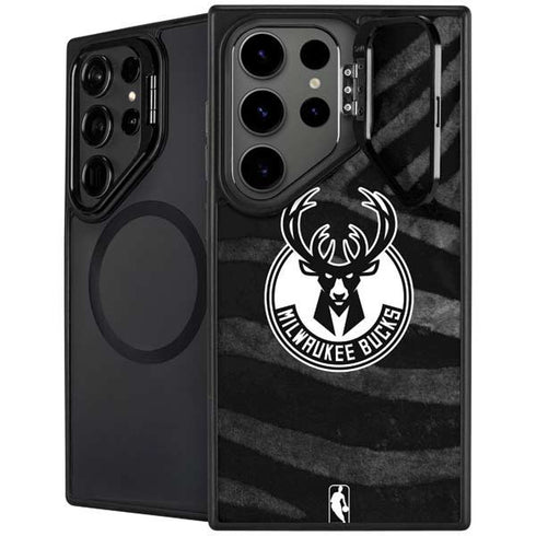 NBA Milwaukee Bucks Animal Print Black Galaxy S25 Ultra Kickstand Case